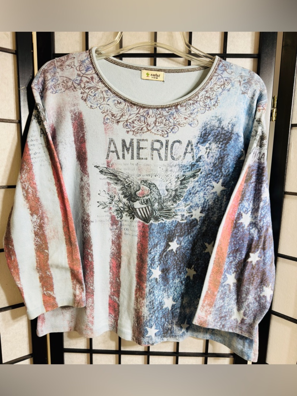 Women's Cactus America All Over Print Embellished Shirt Patriotic Size XLarge